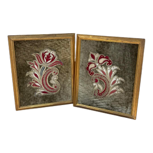 Antique Italian Framed Embroidered Pieces.- A Pair