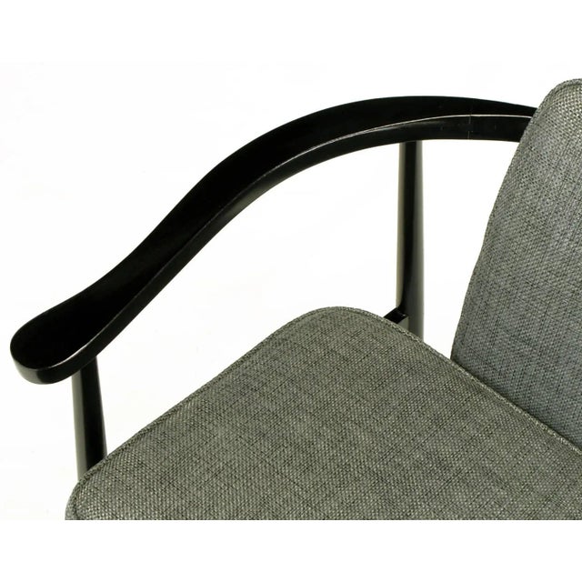 Gray Six Slate Grey Linen Upholstered and Ebonized Yoke Arm Dining Chairs For Sale - Image 8 of 10