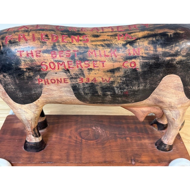 Wood Folk Art Advertising IXL Creamery, 1944, Hand Carved Milk Cow Prize/ Trade Sign For Sale - Image 7 of 12