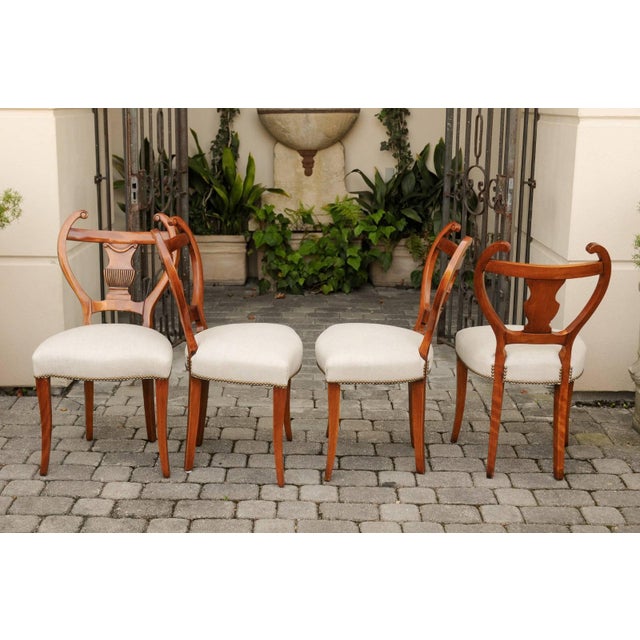 Brown Set of Four Austrian Biedermeier Side Chairs with Lyre Shaped Backs, circa 1850 For Sale - Image 8 of 8