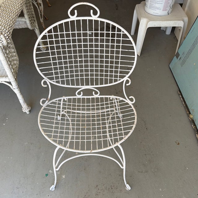 Mid 20th Century Painted White Ornate Metal Garden Chairs Set of 2 For Sale In New York - Image 6 of 12