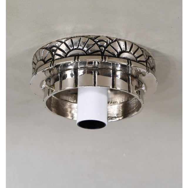 Pair of Jamain & Sonover French Art Deco Flush Mounts - 1930s Frosted Glass & Nickeled Bronze For Sale - Image 9 of 10