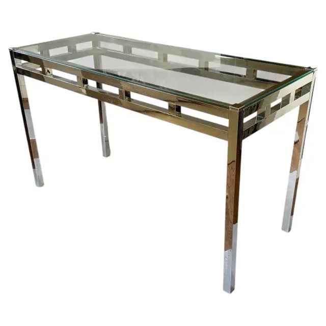 Mid Century Modern Willy Rizzo Style Chrome and Glass Console Table, 1970's For Sale In Philadelphia - Image 6 of 7