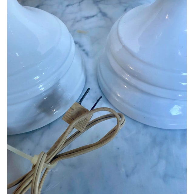 Ceramic Mid Century Modern Tall White Glazed Ceramic Table Lamps, Pair For Sale - Image 7 of 7