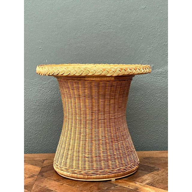 Vintage Braided Rattan Accent Table For Sale - Image 9 of 16