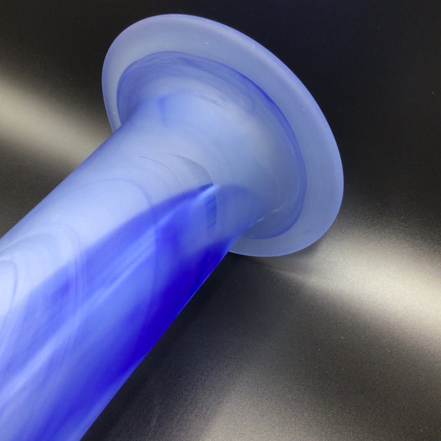 Romanian Blue and White Hand Blown Swirl Vine Vase 16.75" Tall For Sale - Image 11 of 12