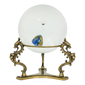 Vintage Brass Dragon Crystal Ball Stand – Korean, Mid-20th Century