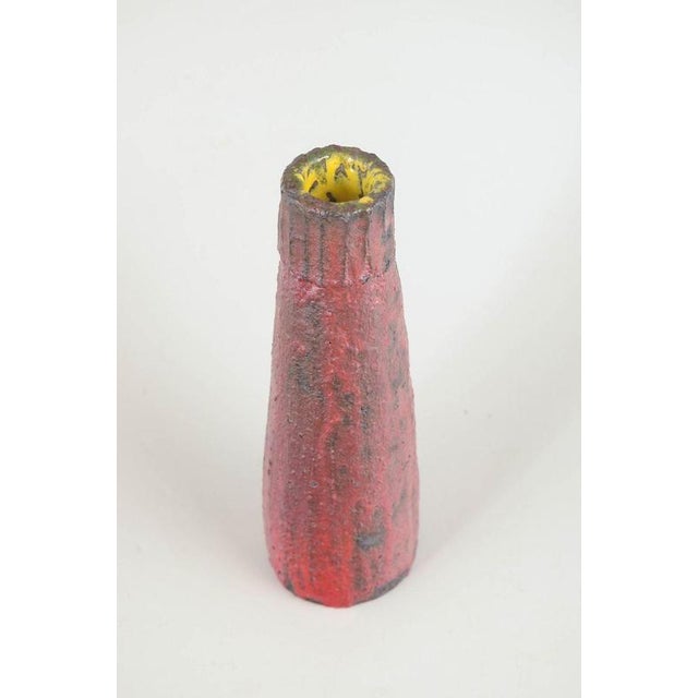 European studio ceramicist Unique vase, 1968. Tall and slender vase in stoneware featuring a rare and experimental surface...