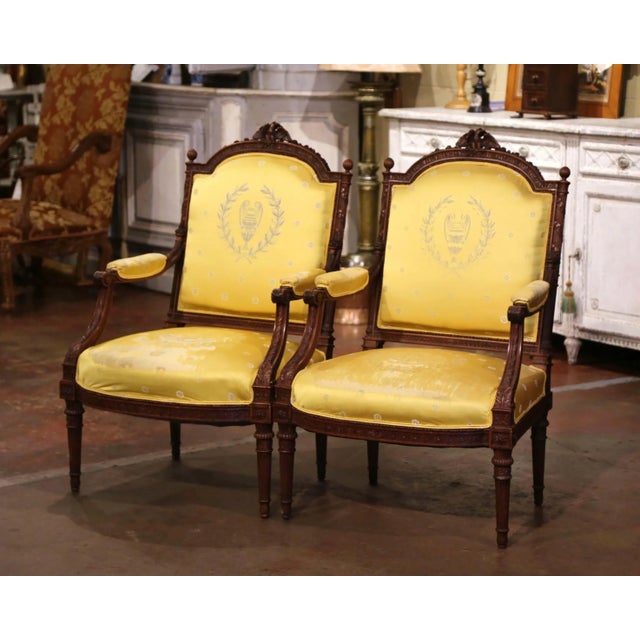 Late 19th Century Pair of 19th Century French Louis XVI Walnut Fauteuils With Eagle Crest For Sale - Image 5 of 10