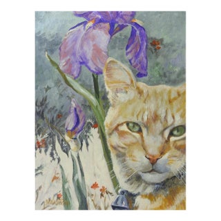 Late 20th Century Orange Tabby Cat Portrait Painting For Sale