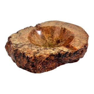 Vintage Italian Alabaster Ashtray Bowl – Heavy Stone Catchall, Organic Edge Marble Decor, Mid Century Modern Desk Accessory For Sale