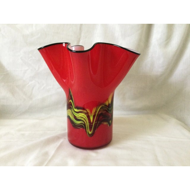 Mid Century Hand Blown Cased Fazzoletto Style Italian Art Glass Vase For Sale - Image 4 of 13