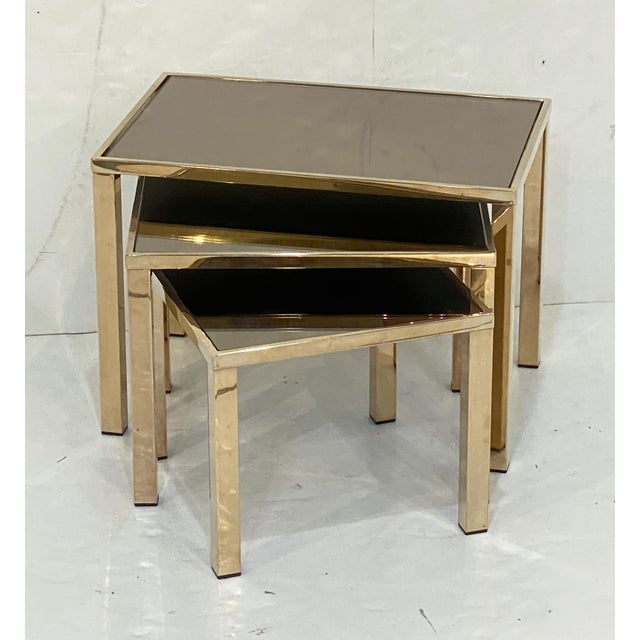 Gold Set of Three Belgo Gilt Chrome Stacking or Nesting Tables From Belgium For Sale - Image 8 of 8