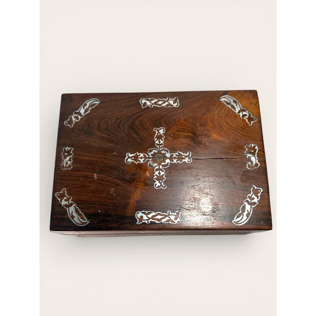 Antique Victorian English Mother-of-Pearl Inlaid Rosewood Box. For Sale - Image 10 of 15