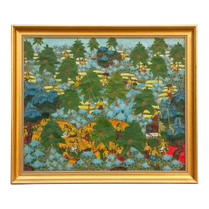 Vibrant Balinese Framed Harvest Painting