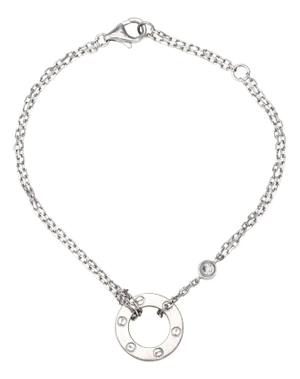 Cartier Love Bracelet 2 Diamonds Estate 18k White Gold 6.5" Fine Signed Jewelry