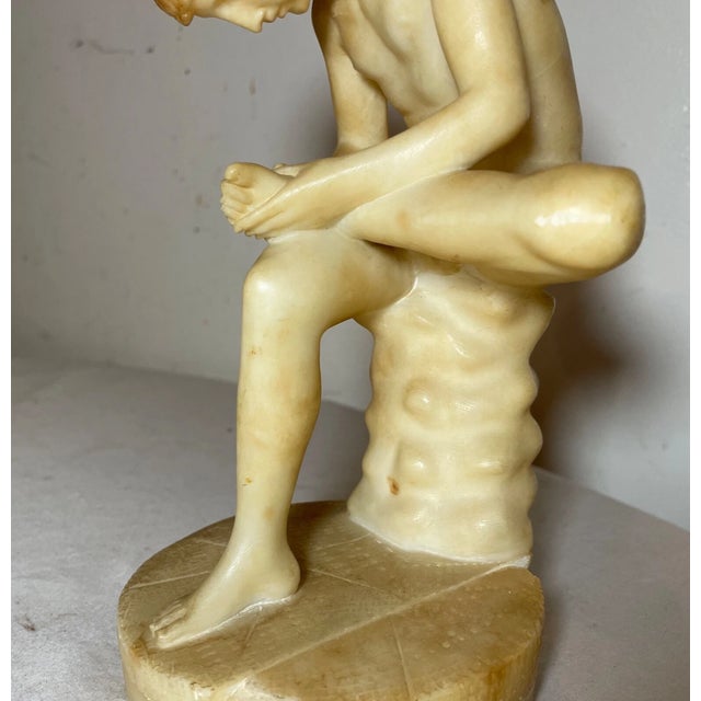 Antique Hand Carved Alabaster Stone Boy With Thorn in Foot Sculpture Statue Art For Sale - Image 14 of 16