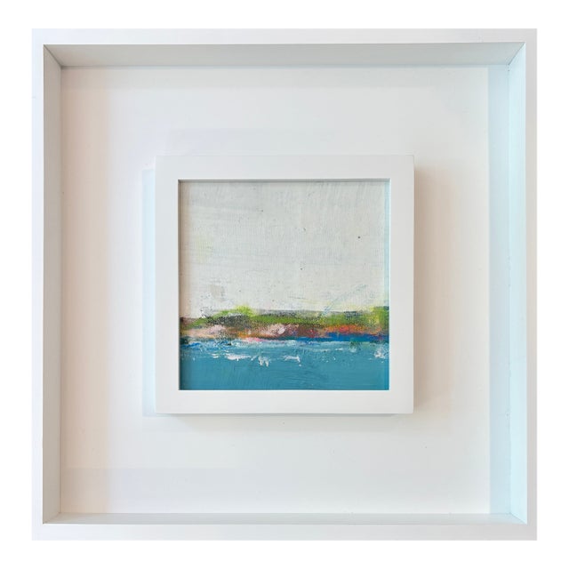 Sarah Trundle, Contemporary Framed Abstract Landscape/ Seascape Painting, "Vista in Blue, 2" For Sale