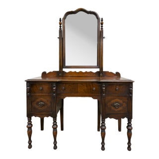 Antique Art Nouveau Walnut Vanity With Adjustable Mirror For Sale