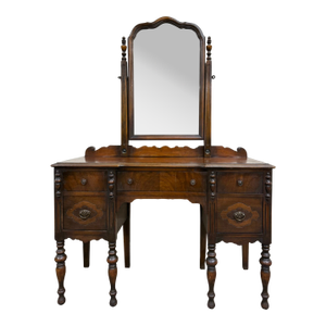 Antique Art Nouveau Walnut Vanity With Adjustable Mirror