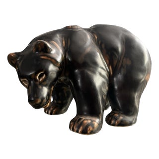 Large Flambé Glazed Stoneware Bear Figurine by Knud Kyhn for Royal Copenhagen, 1950s For Sale