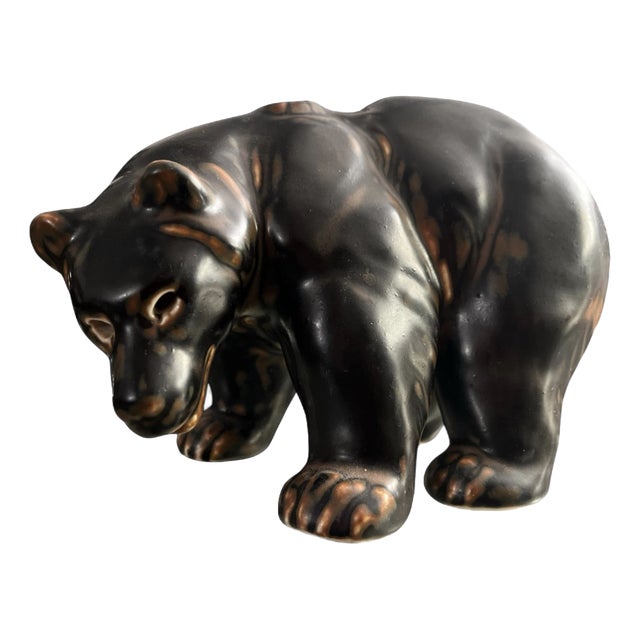 Large Flambé Glazed Stoneware Bear Figurine by Knud Kyhn for Royal Copenhagen, 1950s For Sale