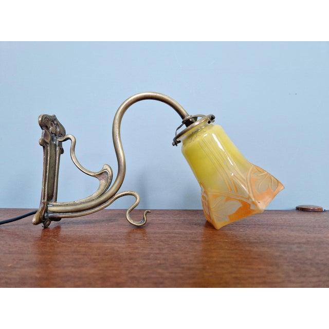 Art Nouveau Wall Light in Bronze and Satin Glass, 1900s For Sale - Image 10 of 18