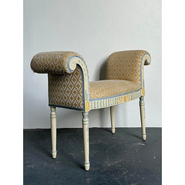 Vintage Regency Hand Painted Bow Front Bench For Sale - Image 4 of 12