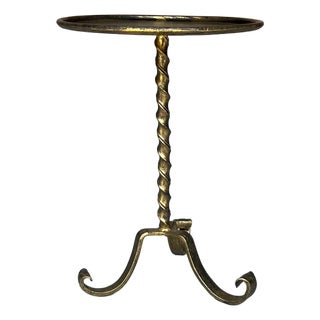 Vintage-Inspired Gilt Iron Drinks Table With Twisted Stem and Curled Tripod Base For Sale