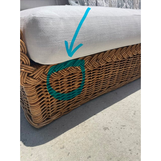 Vintage Braided Wicker Sofas, Michael Taylor Style With New Perennials Upholstery For Sale - Image 14 of 14
