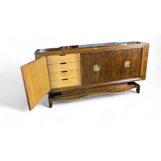 Art Deco Early 20th Century French Art Deco Brazilian Rosewood Credenza, in the Manner of Jules Leleu For Sale - Image 3 of 9