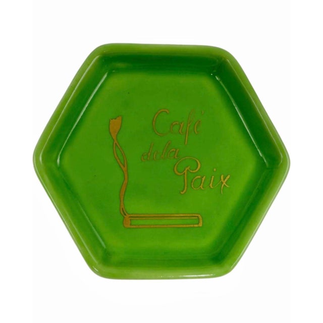 Green Vintage Cafe De La Paix Paris Green Ceramic Ashtray For Sale - Image 8 of 10
