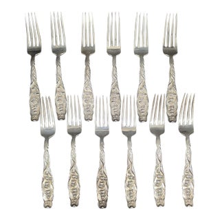 Antique Whiting Lily of the Valley Sterling Silver Luncheon Forks - Set of 12 For Sale