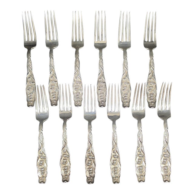 Antique Whiting Lily of the Valley Sterling Silver Luncheon Forks - Set of 12 For Sale