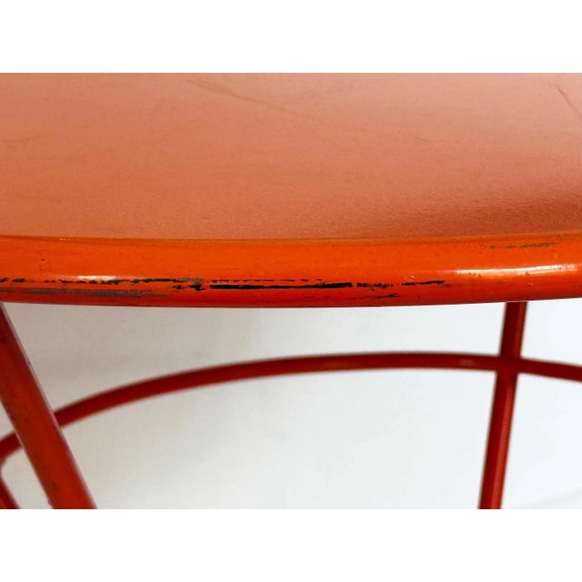 Mid-Century Modern Center Table Round Vintage Enameled Orange Metal For Sale - Image 3 of 9