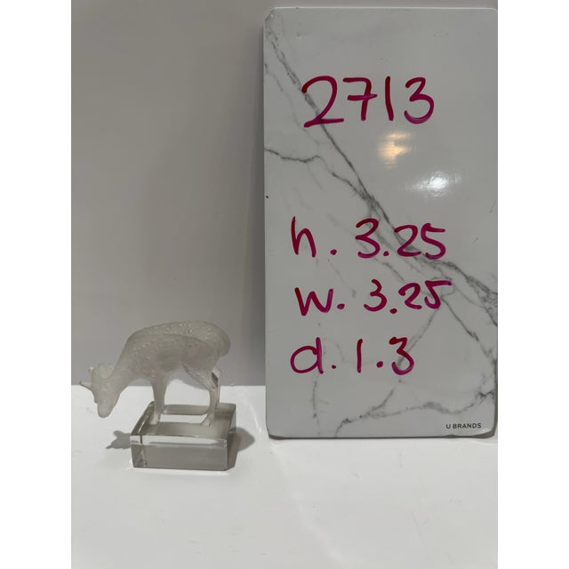 Transparent Late 20th Century Lalique France Grazing Deer Fawn Frosted Crystal Figurine Paperweight For Sale - Image 8 of 8