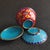 Vintage Chinese Red Cloisonné Enamel Floral "Three-Piece" Tea Bowl Set For Sale - Image 4 of 6