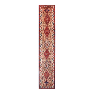 1890s Tan Camel Rhombus Antique Serab Runner Rug Handknotted Wool Carpet For Sale
