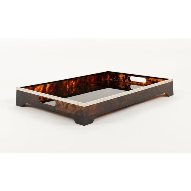 Christian Dior Serving Tray in Acrylic Glass Faux Tortoiseshell and Chrome from Dior Home Style, Italy, 1970s For Sale - Image 4 of 16