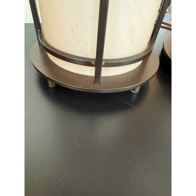 Black Hubbardton Forge Lighting Mission Glass Wrought Iron Table Lamps, Pair For Sale - Image 8 of 10