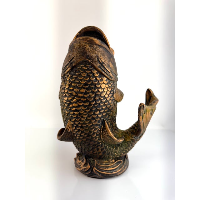 Wood Vintage Mid Century Cast Resin Koi Fish Sculpture With Aged Bronze Finish For Sale - Image 7 of 10