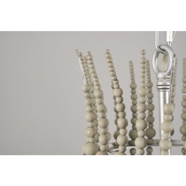 Tan Vintage Bohemian Wood Beads Brushed Steel Chandelier For Sale - Image 8 of 16