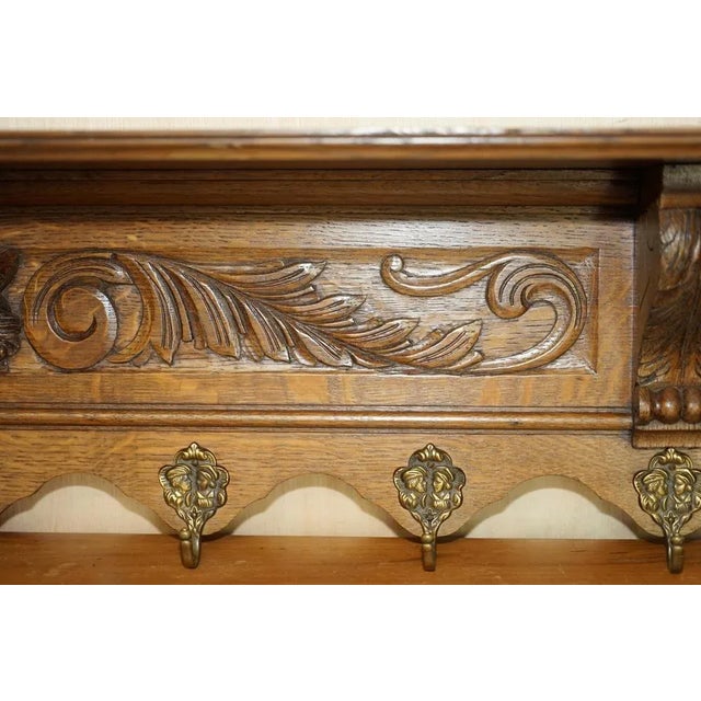 Dutch Heavily Carved Oak Wall Rack with Romantic Hooks For Sale - Image 6 of 12