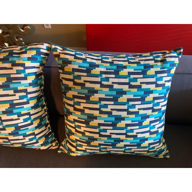 Very nice modern heavy textile abstract design pillow. The are very high quality pillows. They are 25 X 25.