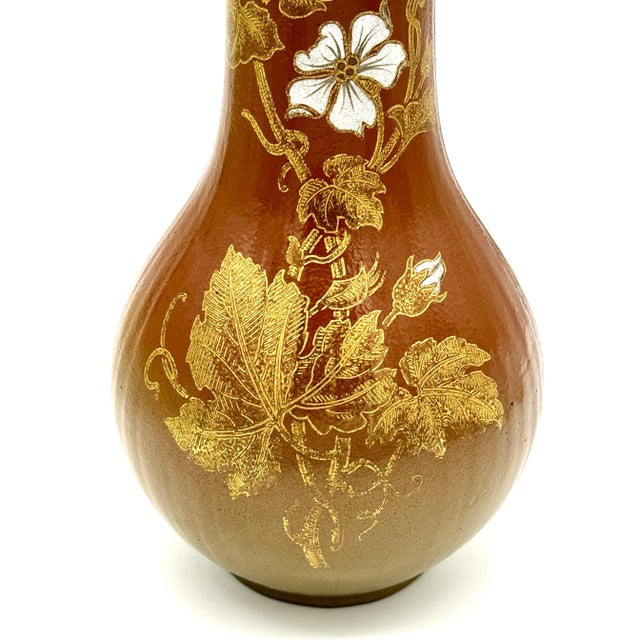 Highly collectible Sarreguemines French Art Nouveau pottery vases, crafted in northeastern France and known for their...