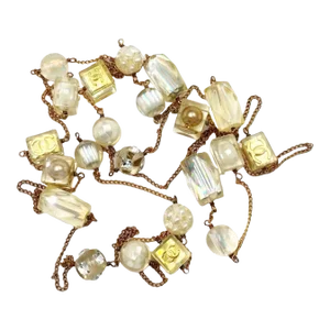 Chanel Vintage Gold Plated CC Resin Dice Pearl Super Long Necklace