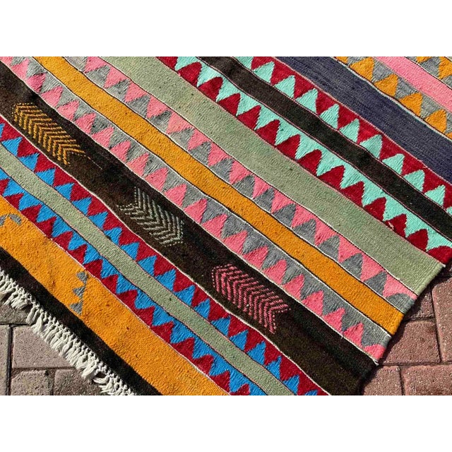 Blue Colorfull Vintage Kilim _ 67" X 137" For Sale - Image 8 of 10