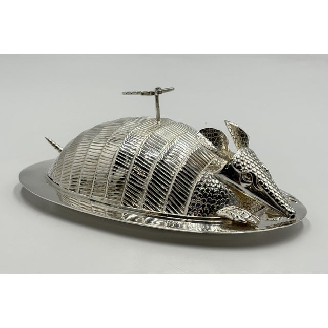 Metal Emilia Castillo Silver Plate Armadillo Butter Dish With Malachite, Taxco Mexico For Sale - Image 7 of 18
