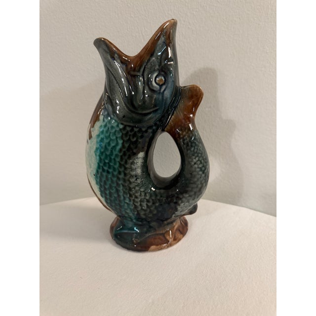 Ceramic Early 20th Century Majolica Gurgling Fish Antique Pitcher For Sale - Image 7 of 10