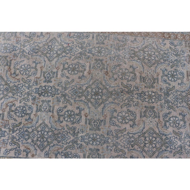 Beige Elegant Antique Bidjar Rug With Subtle Floral Motifs and Soft Blue and Beige Palette For Sale - Image 8 of 10